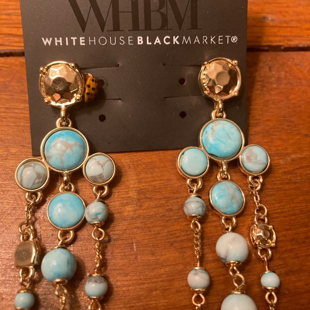 White House Black Market Gold and Turquoise Chandelier Earrings - Picture 2 of 6
